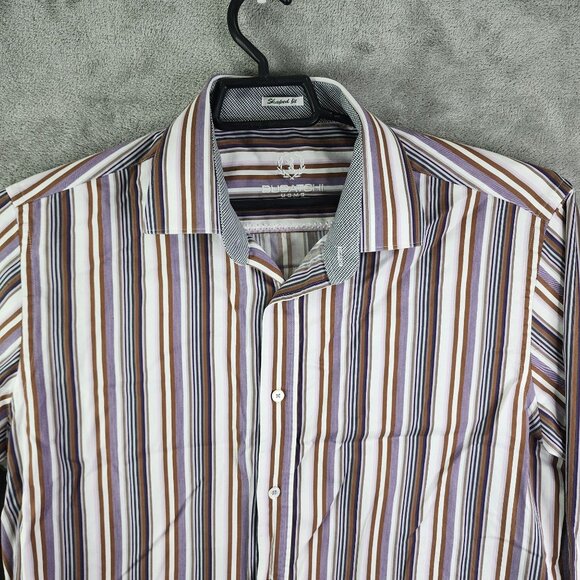 Men's Bugatchi Uomo Multicolor Striped Shirt Long Sleeve Button Down Size L - Picture 4 of 14